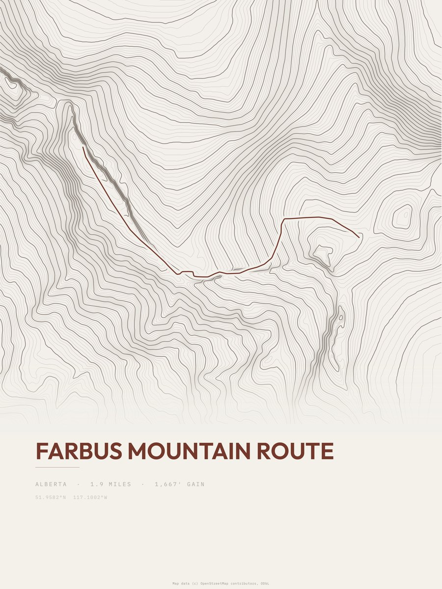 Farbus Mountain Route Topographic print