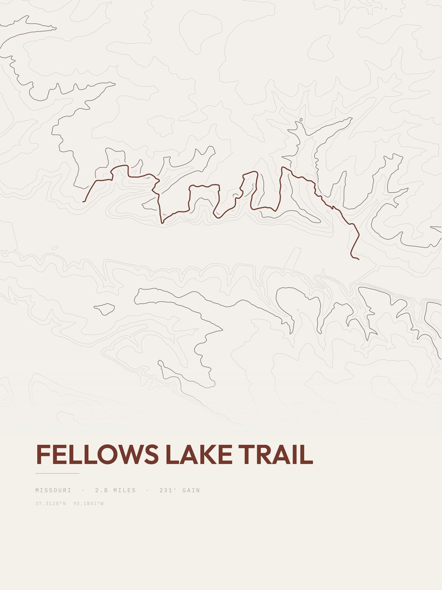 Fellows Lake Trail topographic trail print