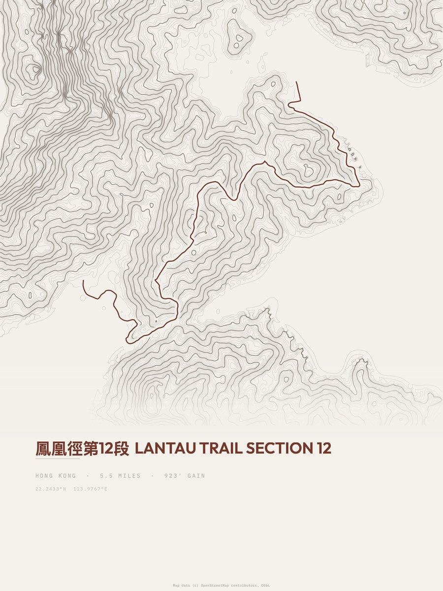 Lantau Trail topographic trail print