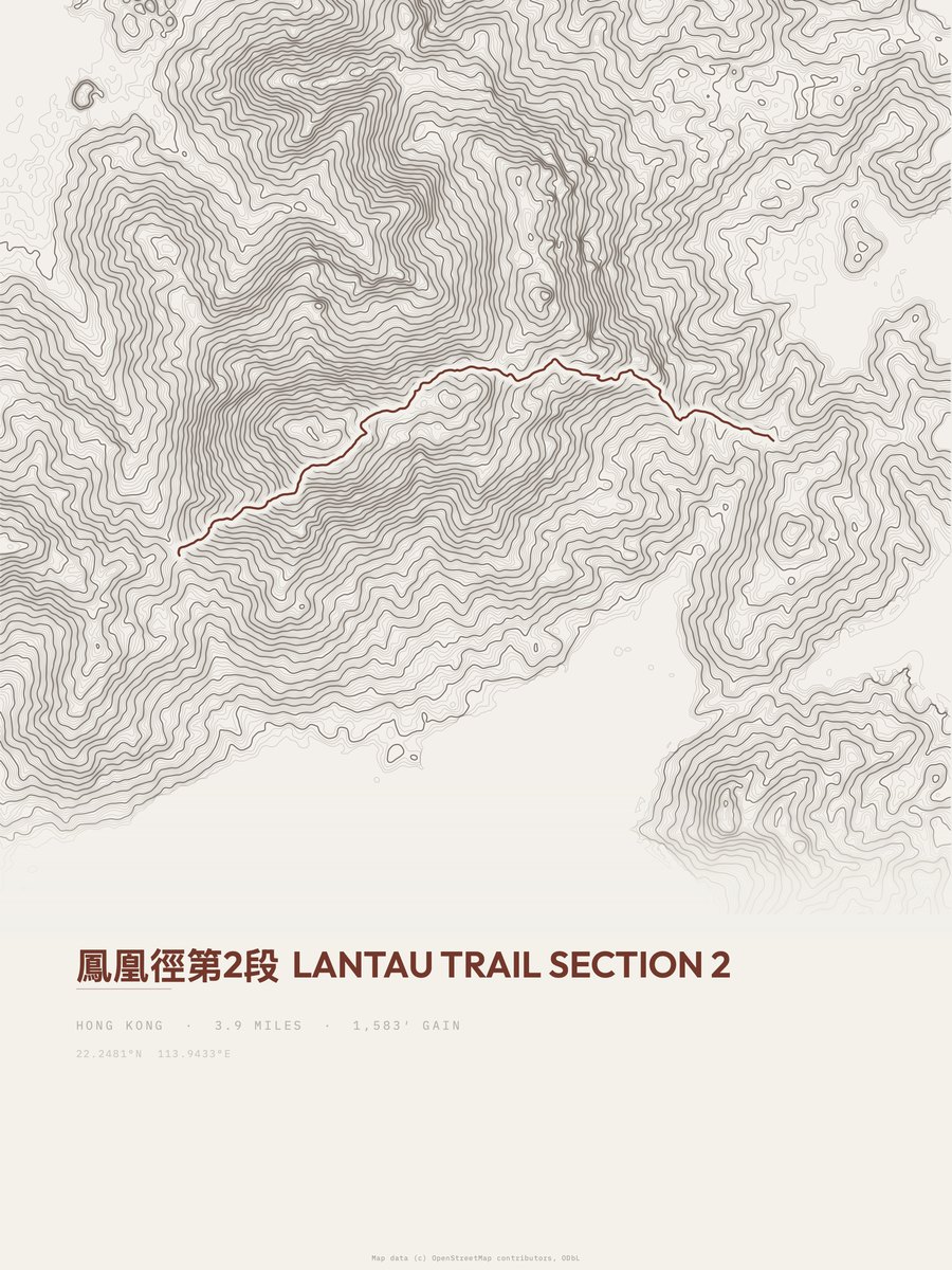 Lantau Trail topographic trail print