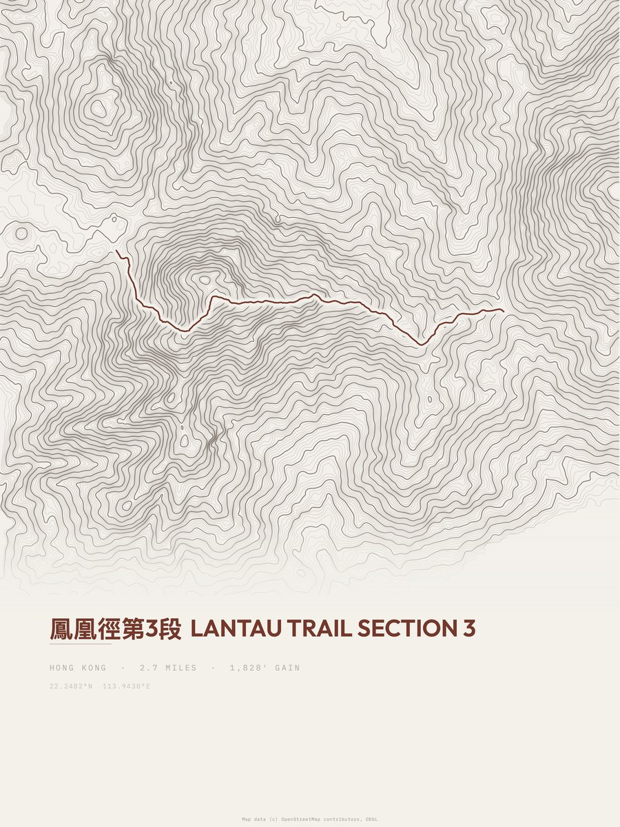 Lantau Trail topographic trail print