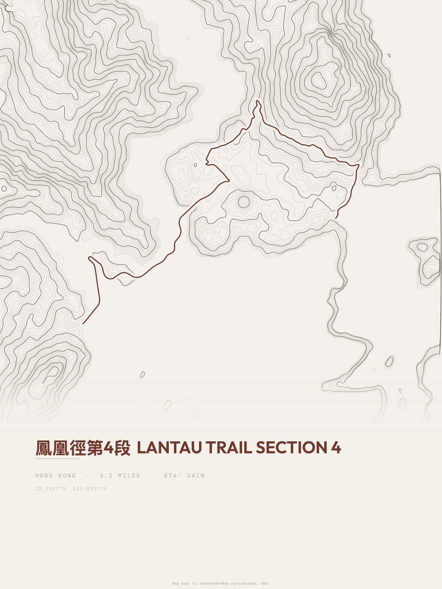 Lantau Trail topographic trail print