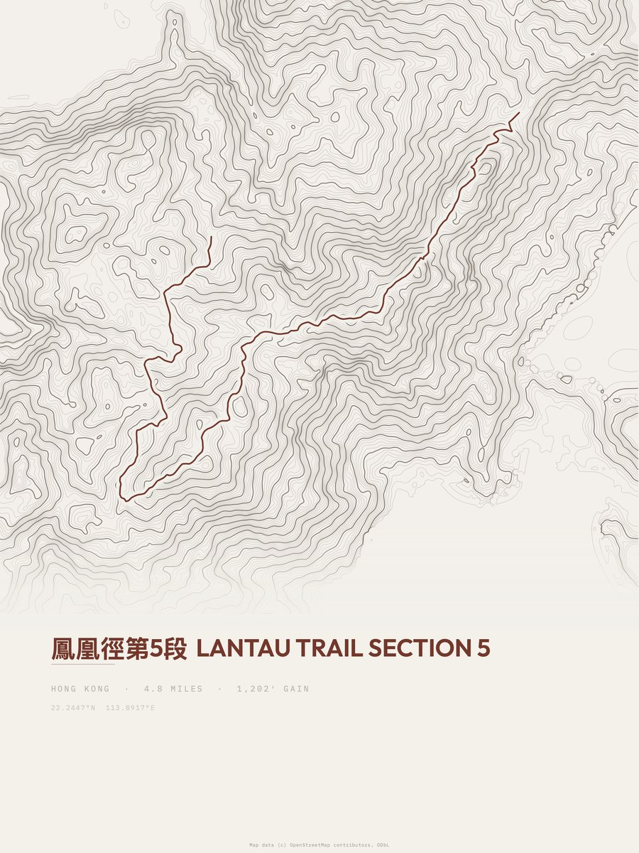 Lantau Trail topographic trail print