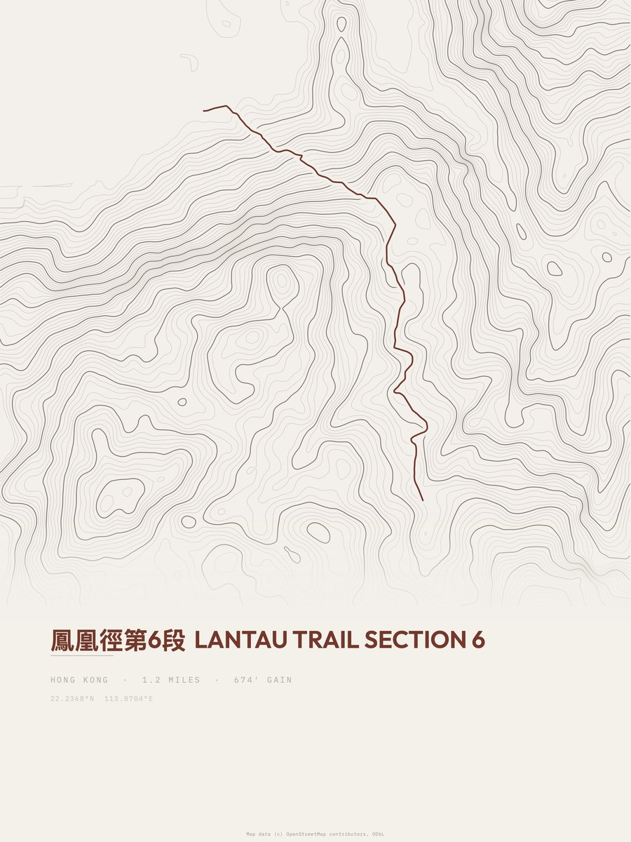 Lantau Trail topographic trail print