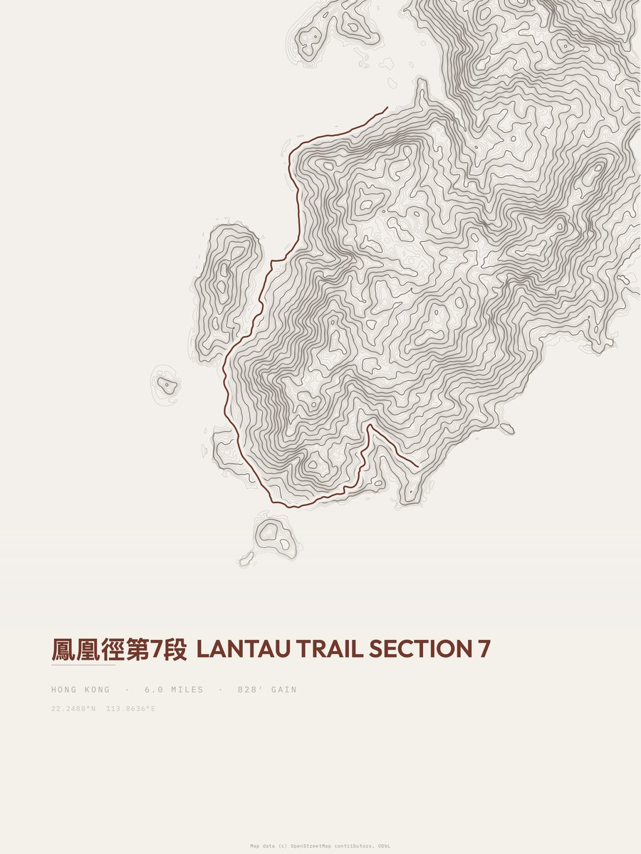 Lantau Trail topographic trail print