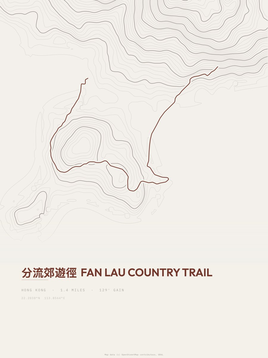 Fan Lau Country Trail topographic trail print