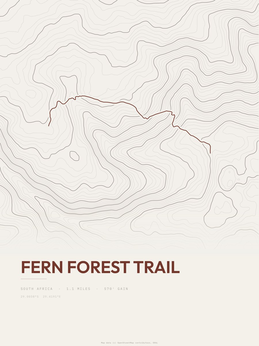 Fern Forest Trail topographic trail print