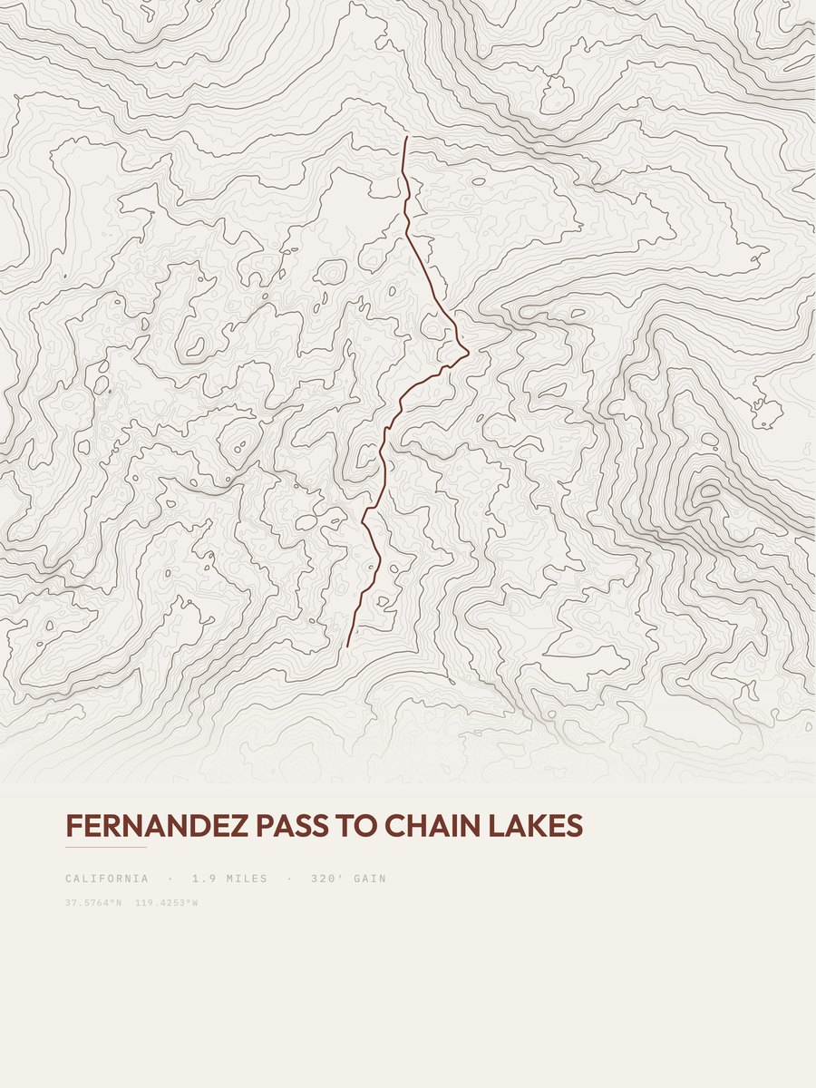 Fernandez Pass to Chain Lakes topographic trail print