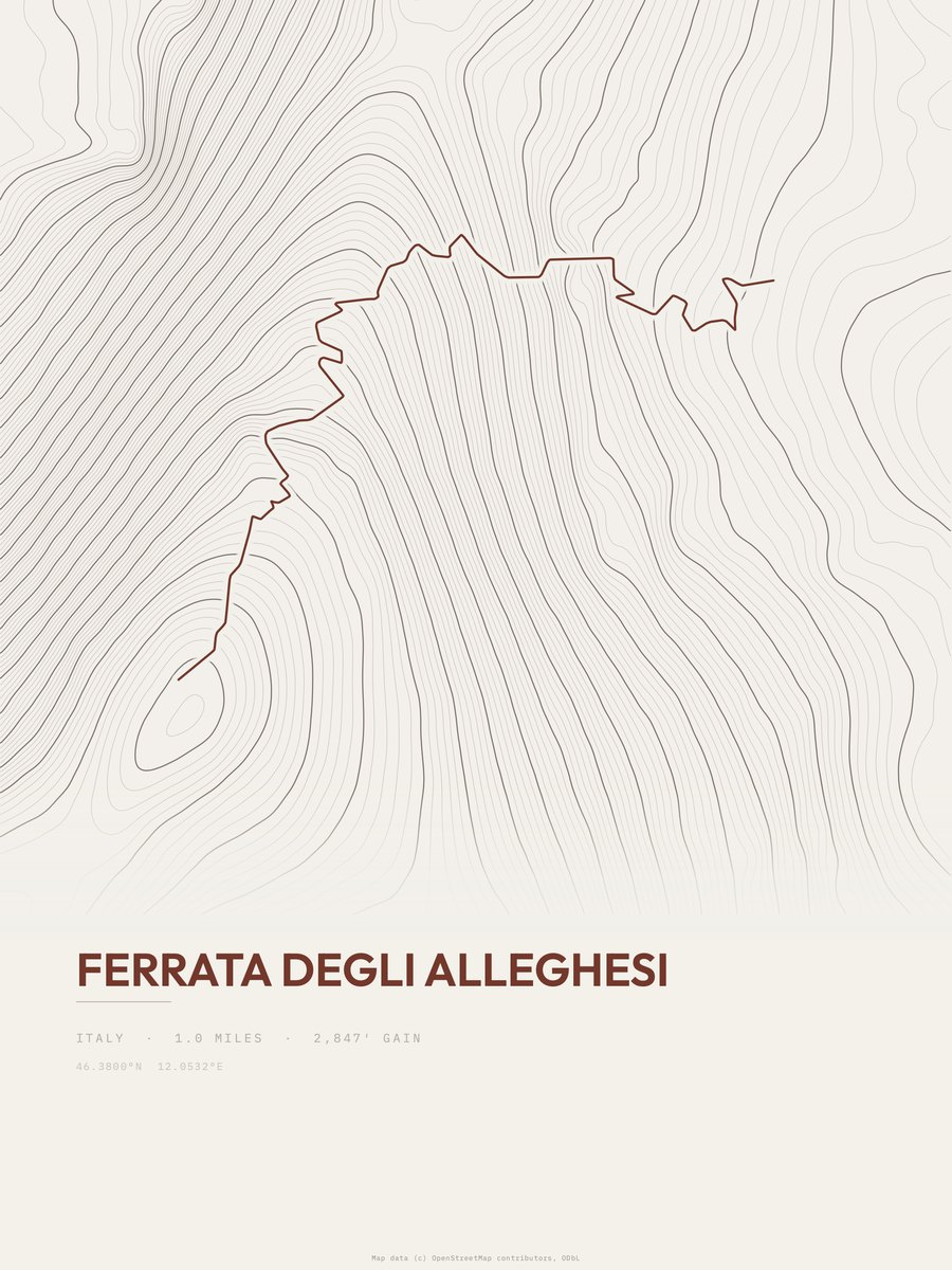 Ferrata degli Alleghesi Topographic print