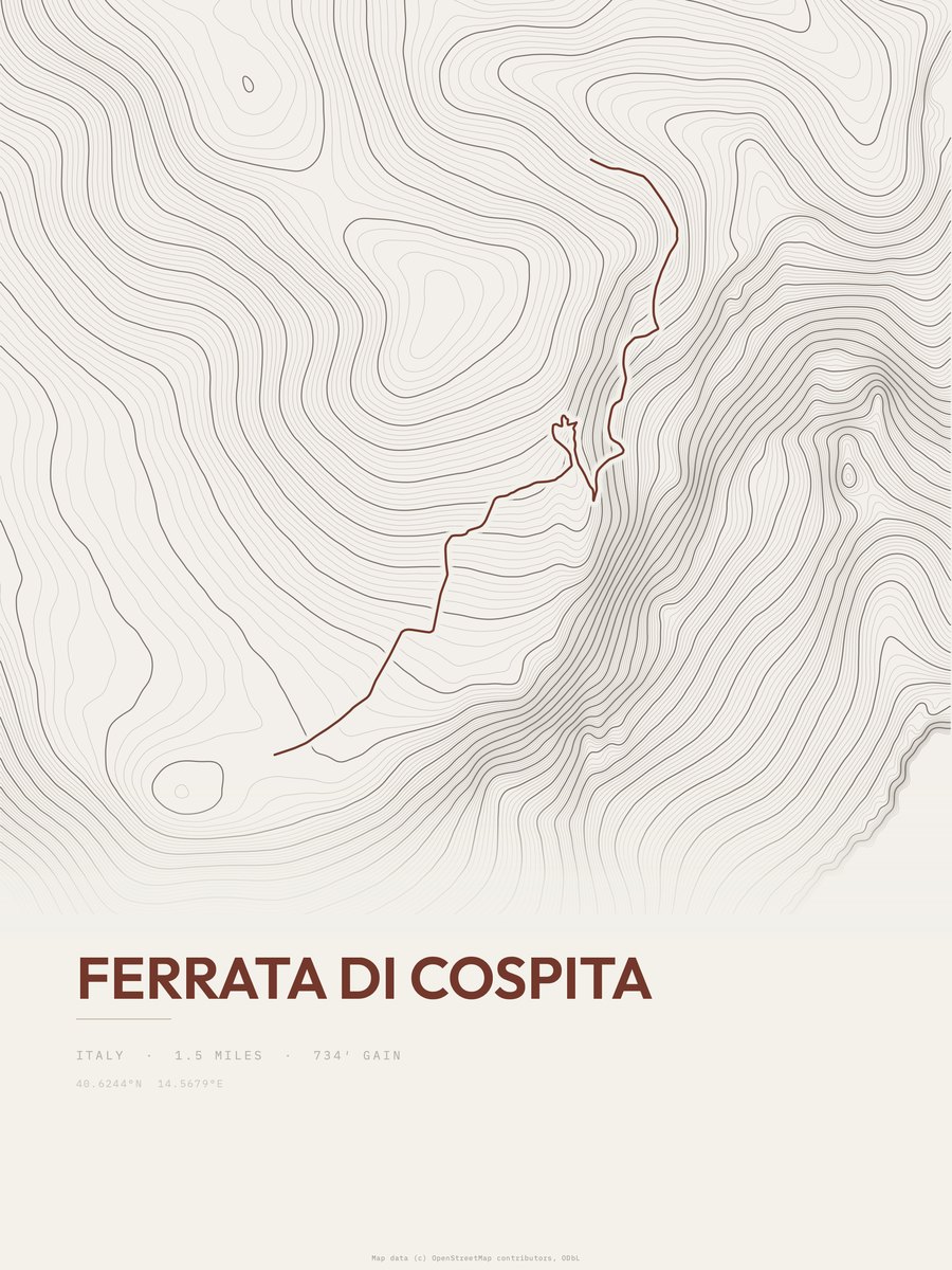 Ferrata di Cospita topographic trail print