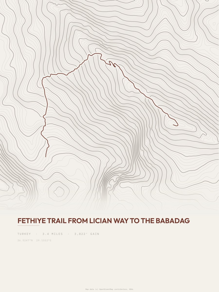 Fethiye Trail topographic trail print