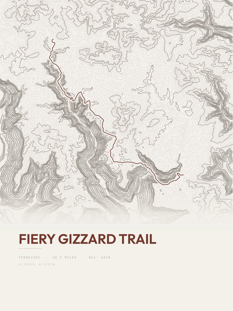 Fiery Gizzard Trail Topographic print