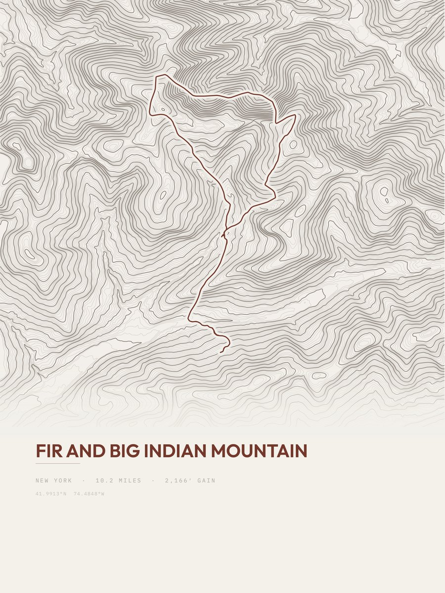 Fir and Big Indian Mountain topographic trail print