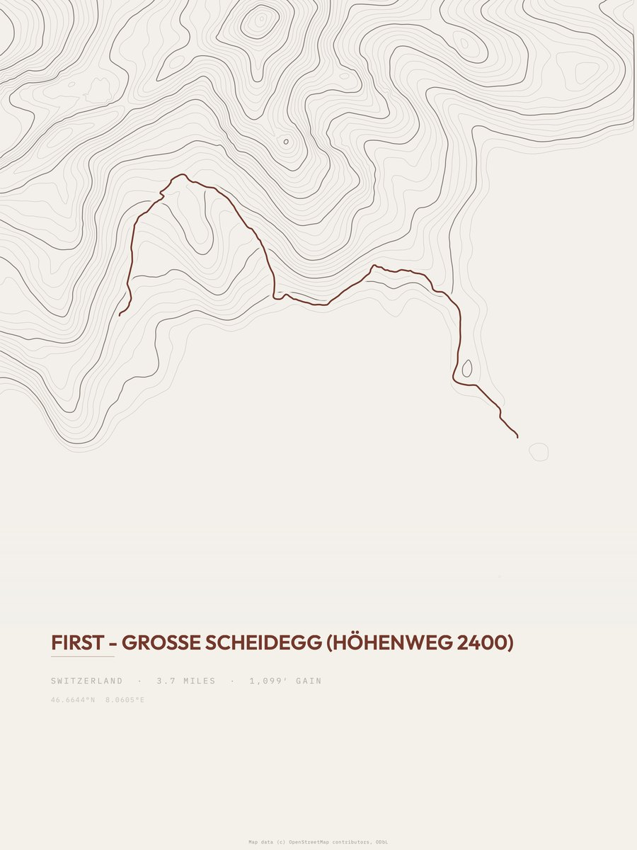 First to Grosse Scheidegg topographic trail print