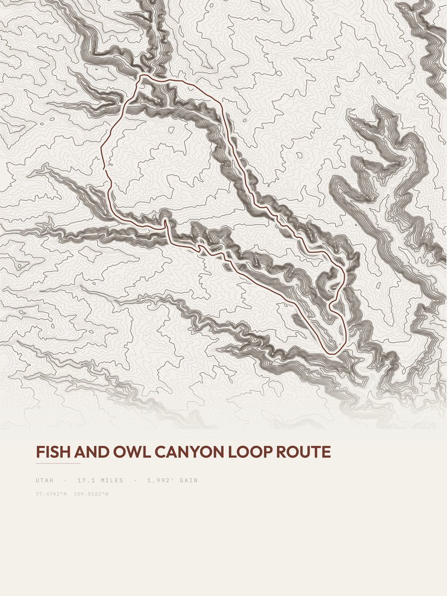 Fish and Owl Canyon Loop Route topographic trail print