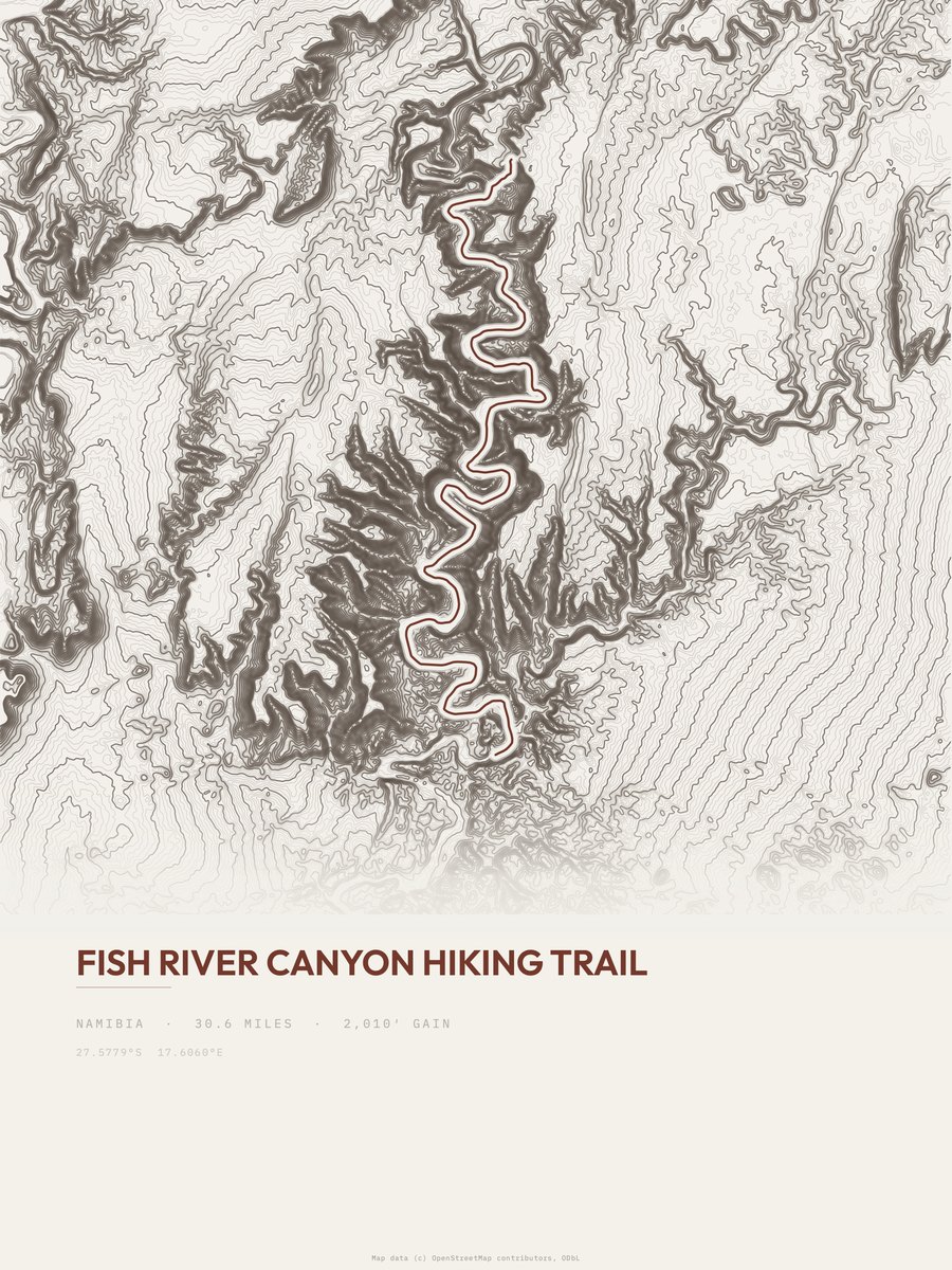 Fish River Canyon Hiking Trail Topographic print