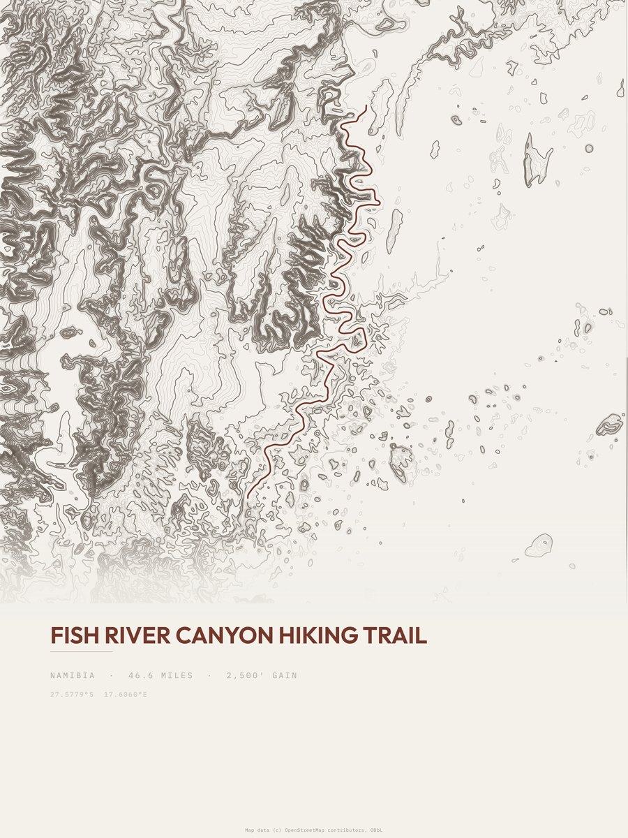 Fish River Canyon Hiking Trail Topographic print