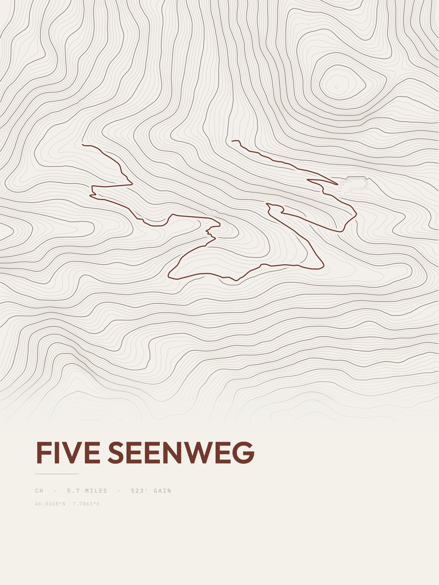 Five Seenweg topographic trail print