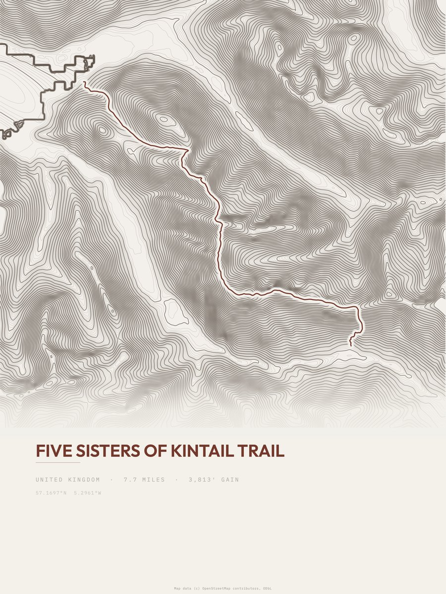 Five Sisters of Kintail Trail topographic trail print