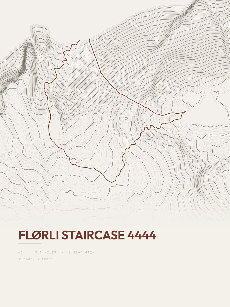 Flørli Staircase 4444 topographic trail print