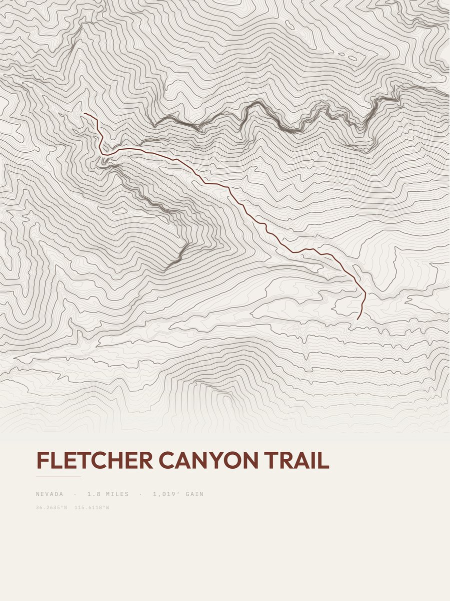 Fletcher Canyon Trail topographic trail print