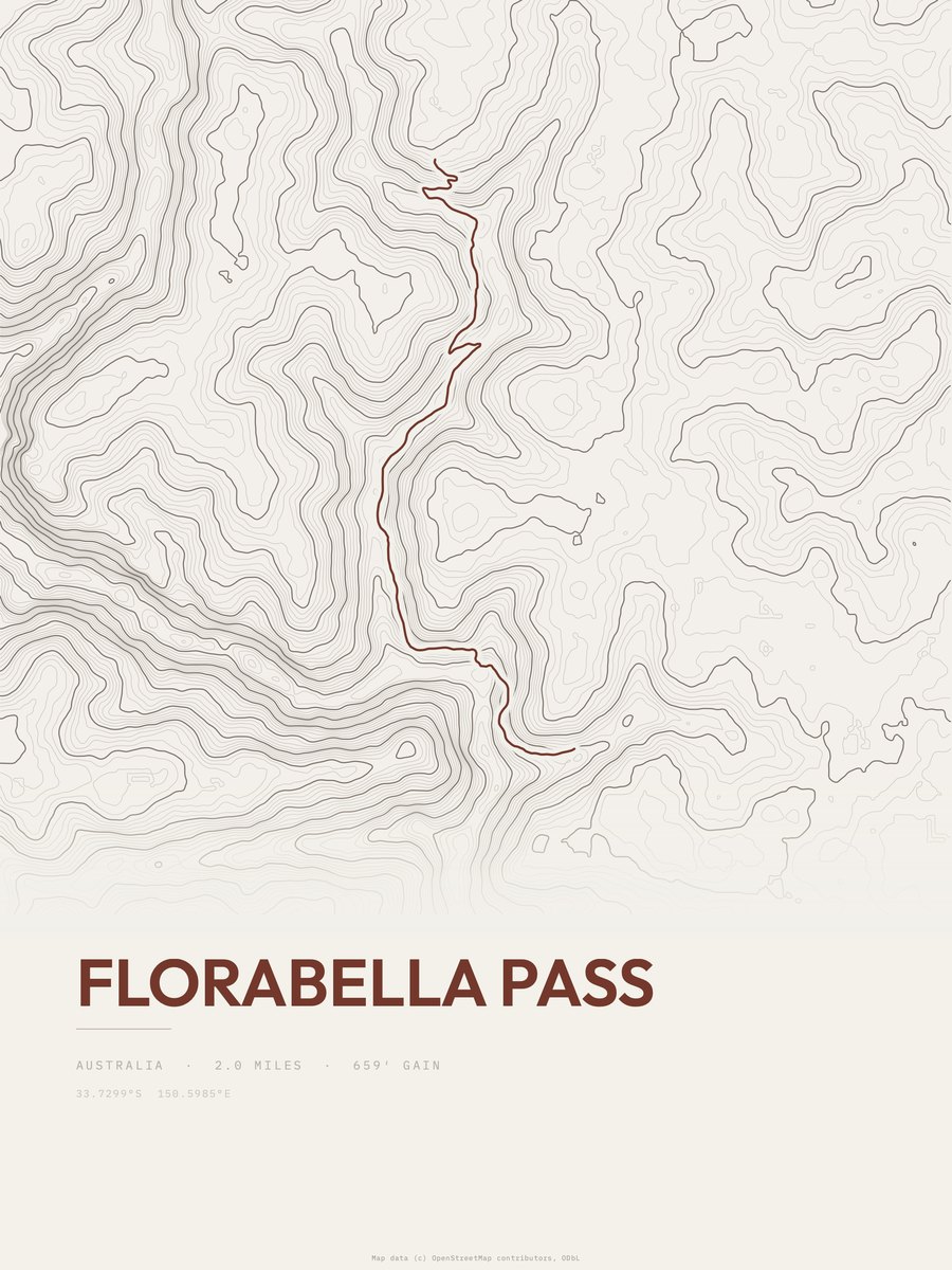 Florabella Pass topographic trail print