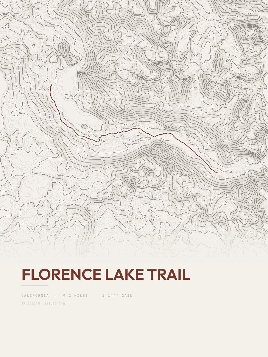 Florence Lake Trail Topographic print