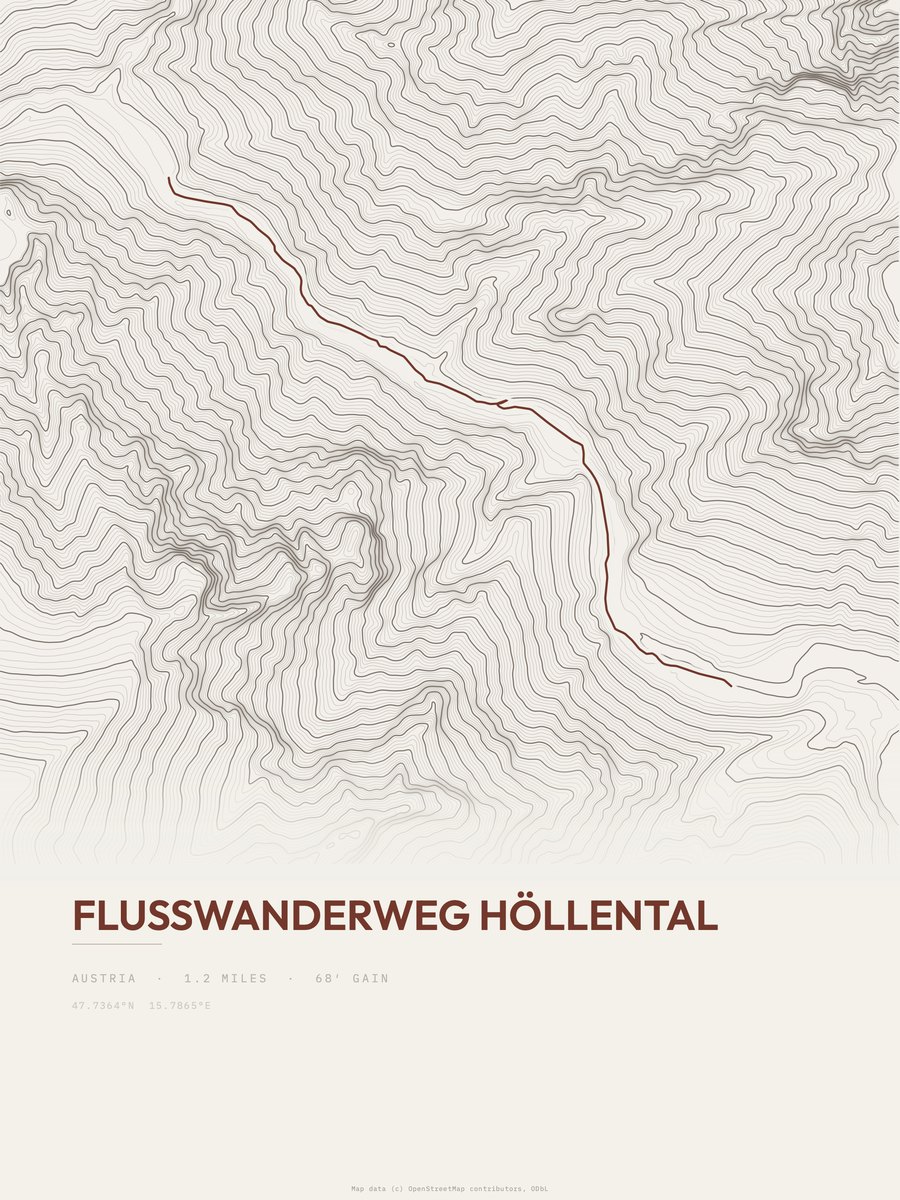 Flusswanderweg Höllental topographic trail print