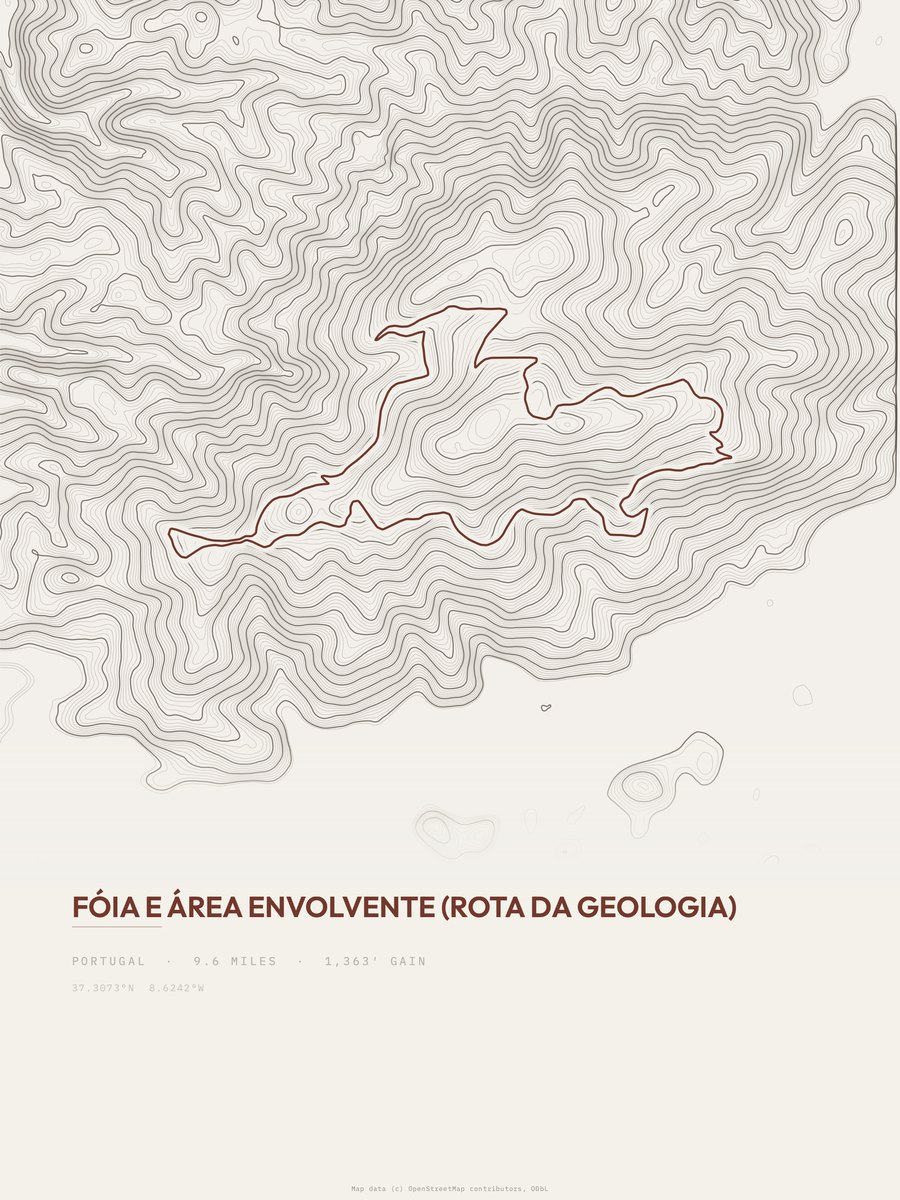 Fóia e área envolvente topographic trail print