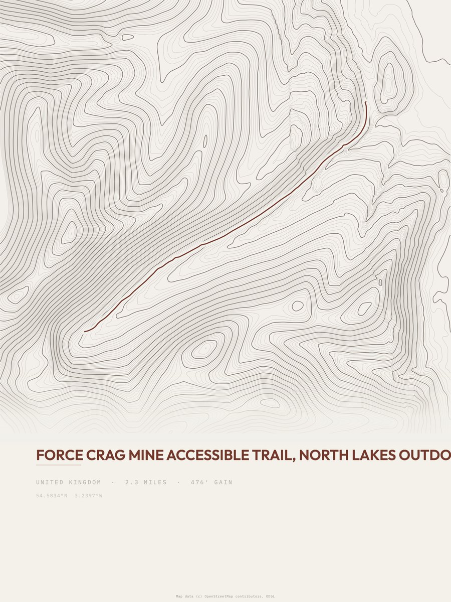Force Crag Mine Accessible Trail topographic trail print