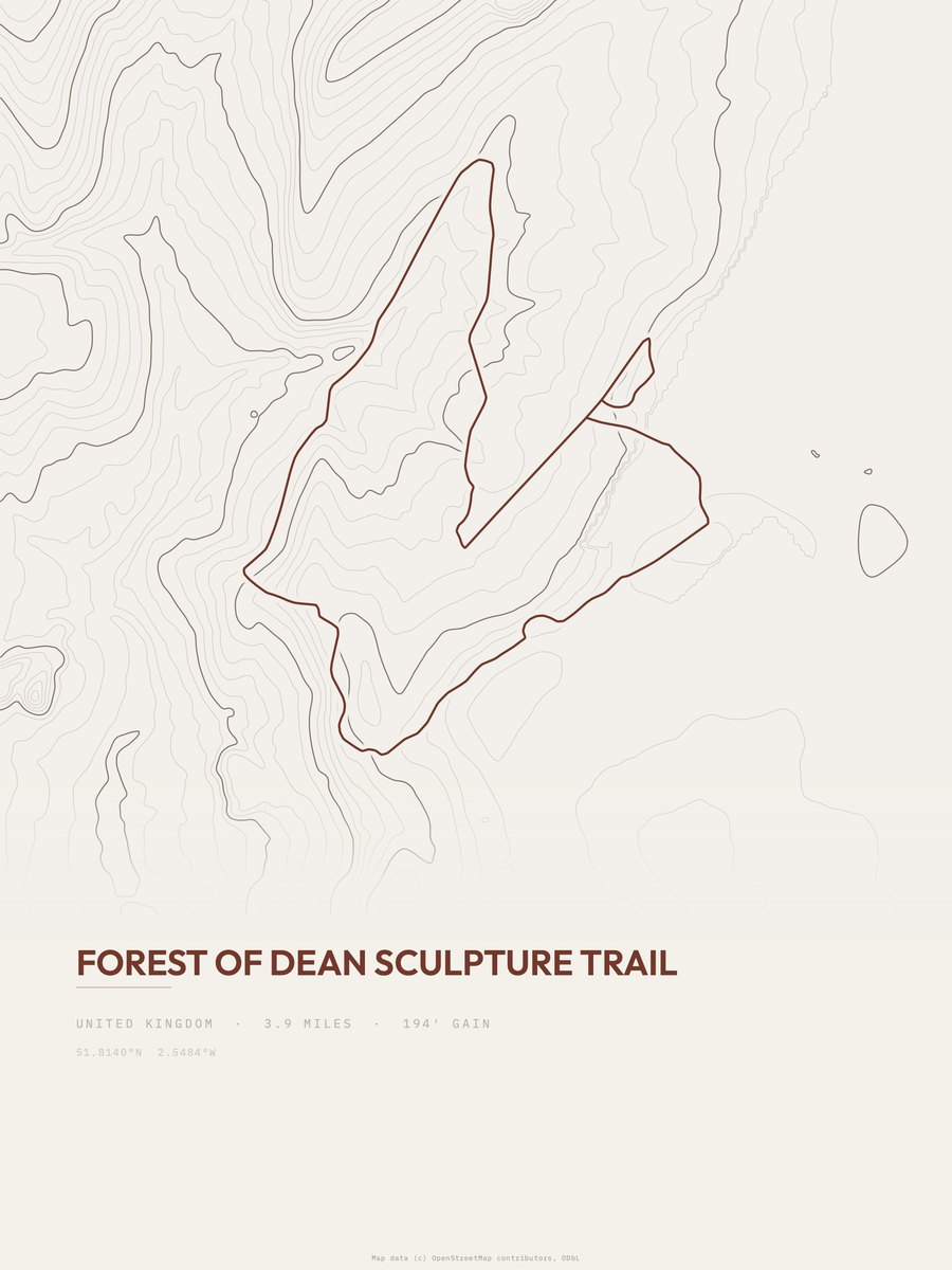 Forest of Dean Sculpture Trail topographic trail print