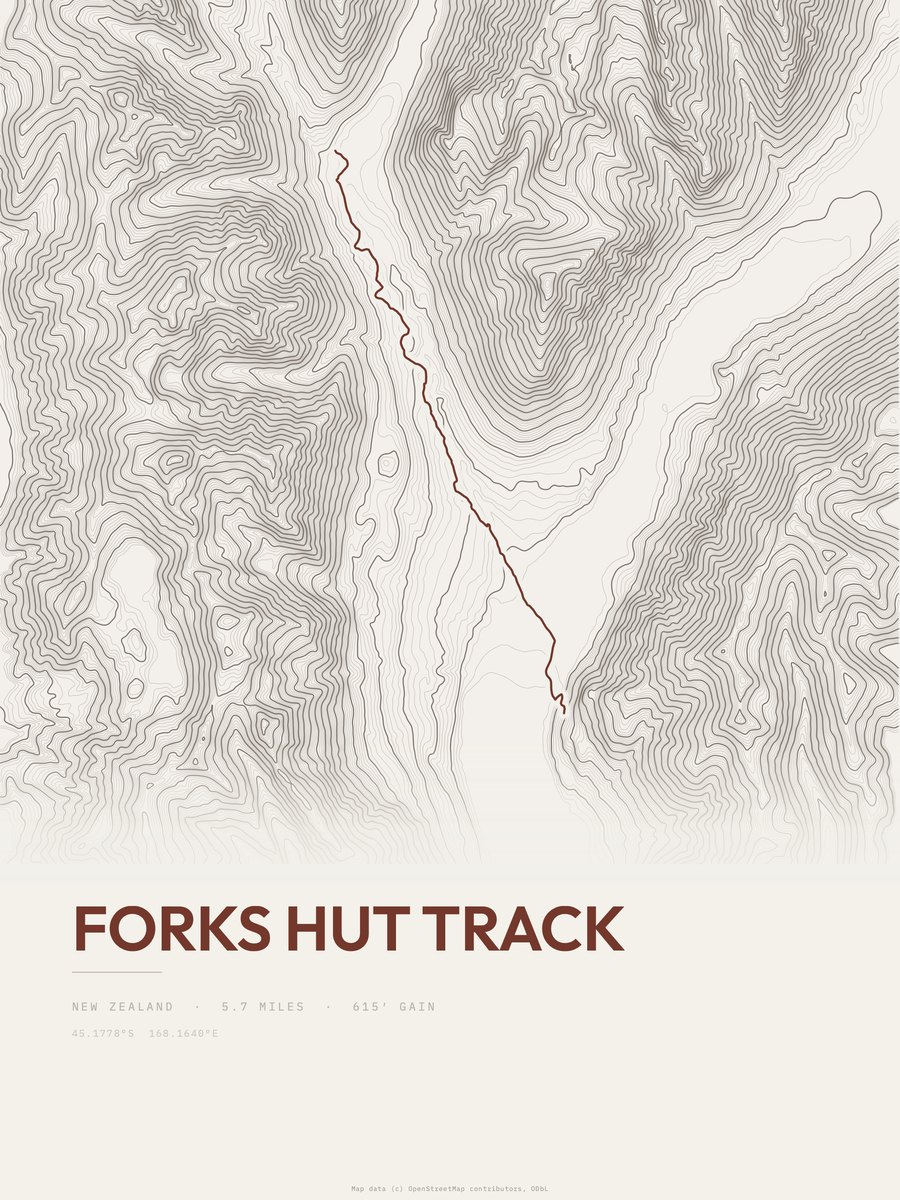 Forks Hut Track Topographic print