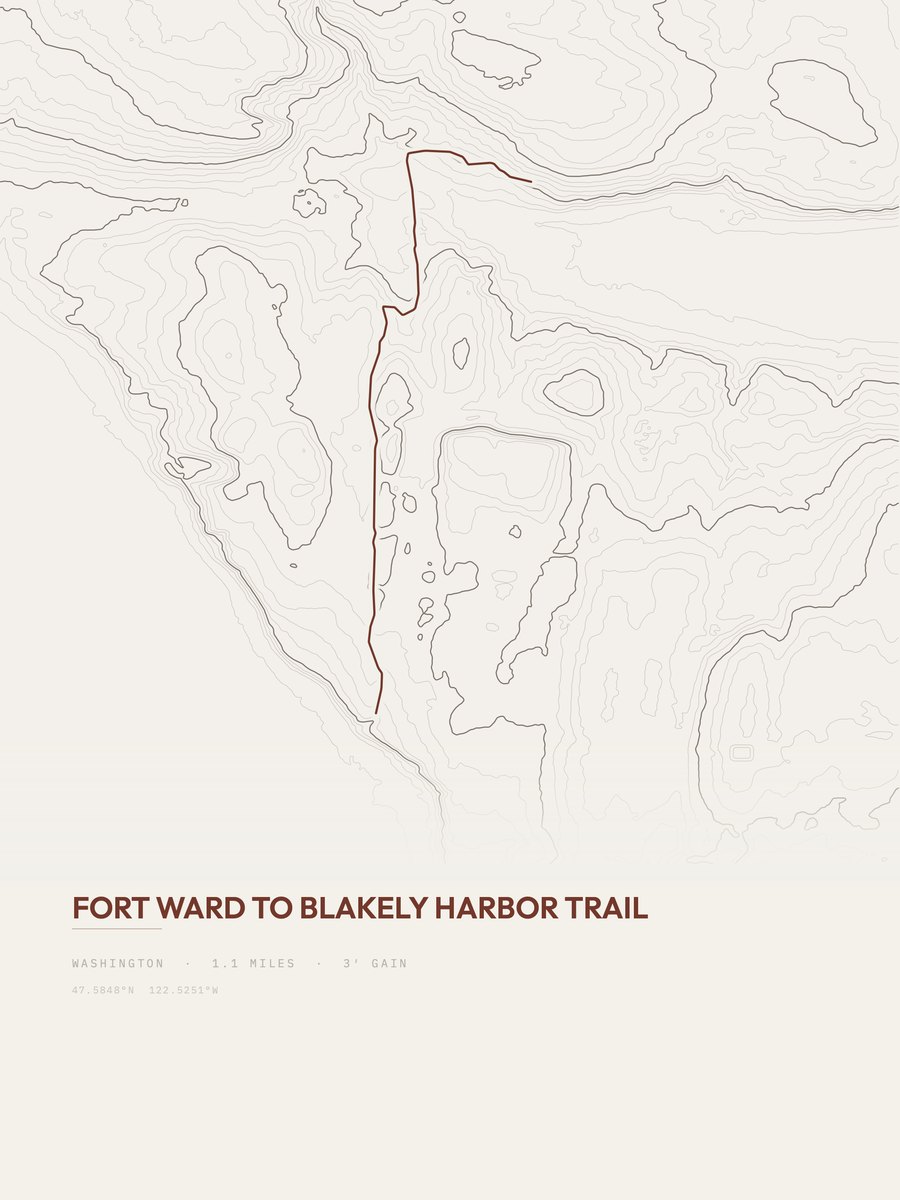 Fort Ward to Blakely Harbor topographic trail print