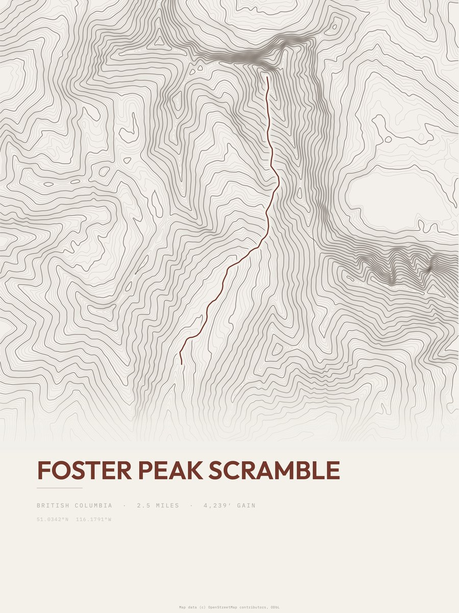 Foster Peak Scramble topographic trail print