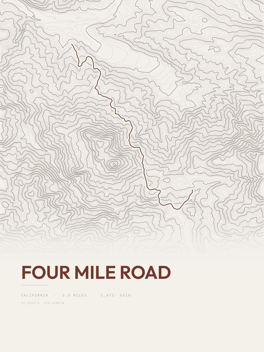 Four Mile Road topographic trail print