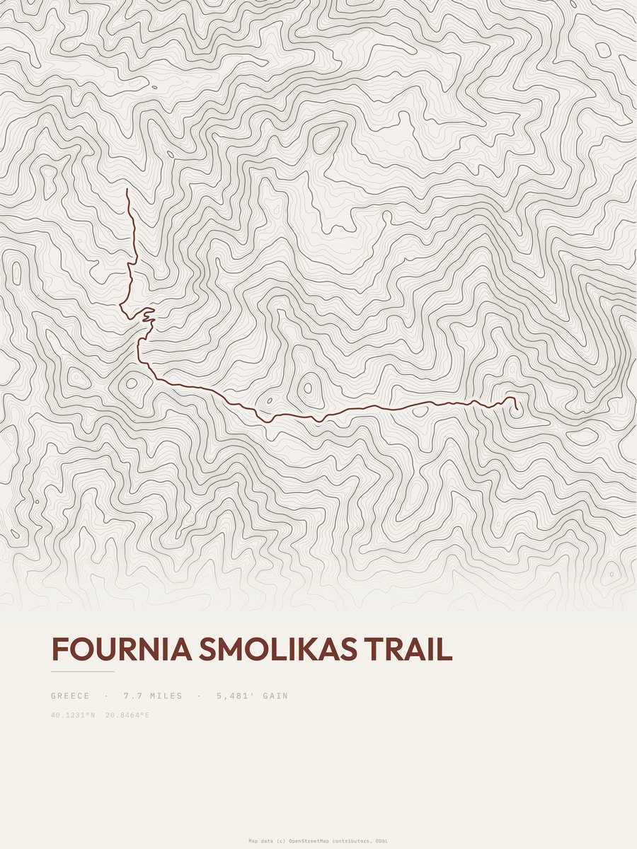 Fournia Smolikas Trail topographic trail print