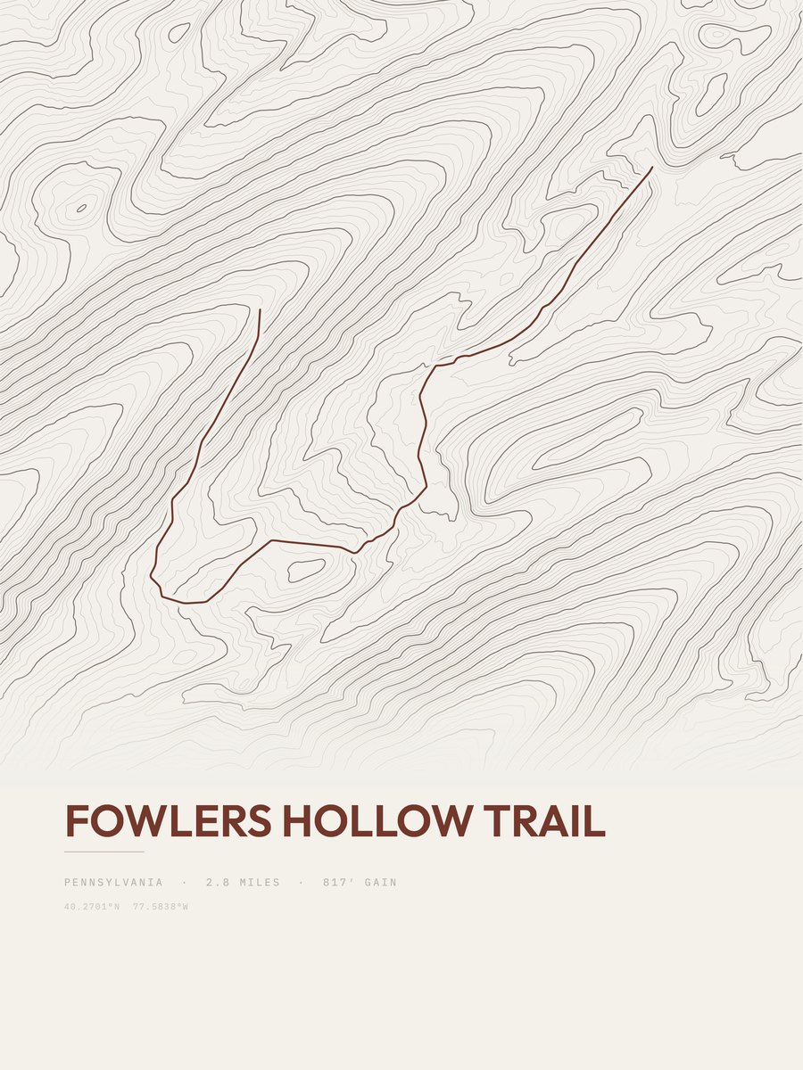 Fowlers Hollow Trail Topographic print