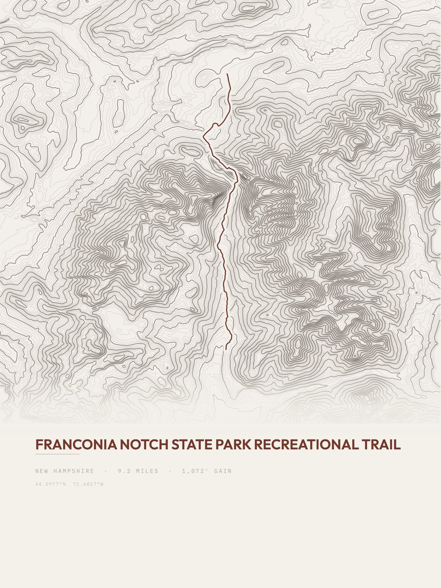 Franconia Notch State Park topographic trail print