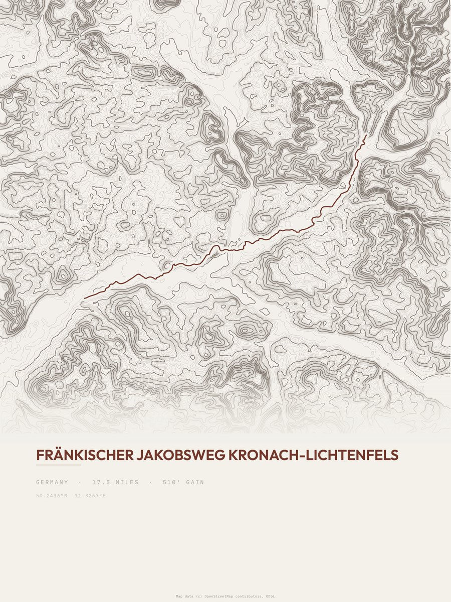 Fränkischer Jakobsweg topographic trail print