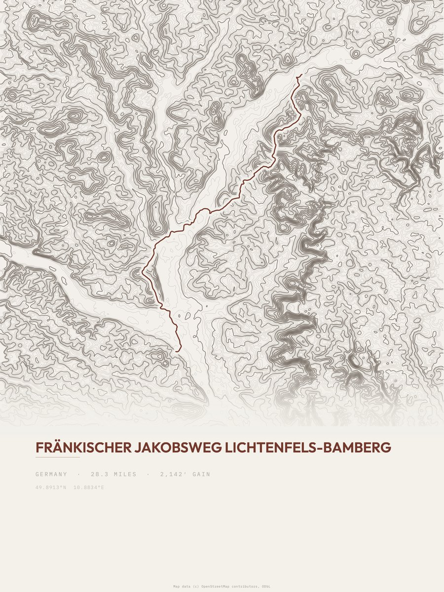 Fränkischer Jakobsweg topographic trail print