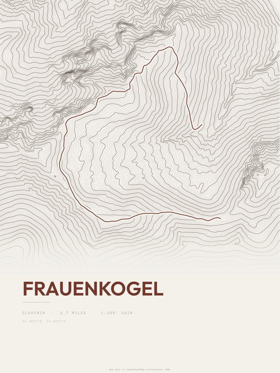 Frauenkogel topographic trail print