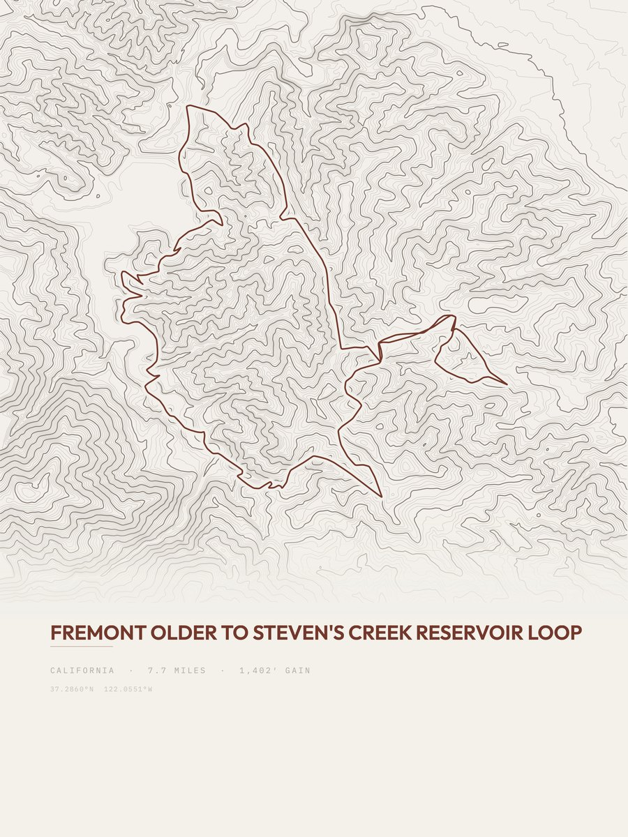 Steven's Creek Reservoir Loop topographic trail print
