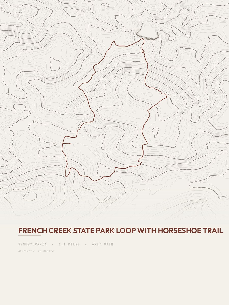 French Creek State Park Loop topographic trail print