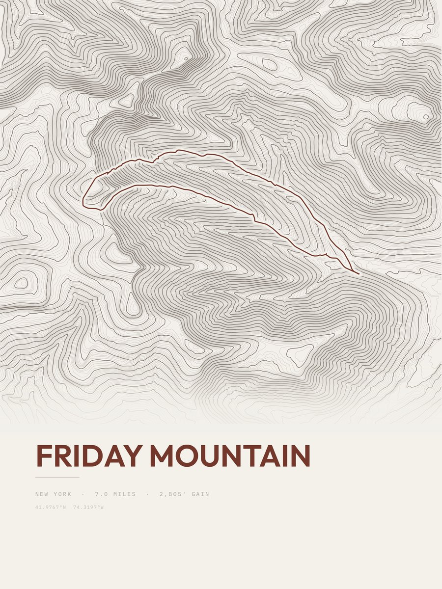 Friday Mountain topographic trail print