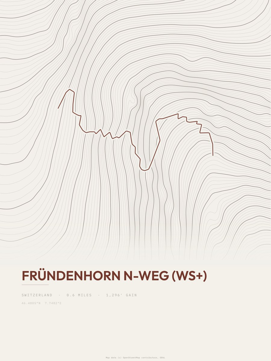 Fründenhorn N-Weg (WS+) topographic trail print