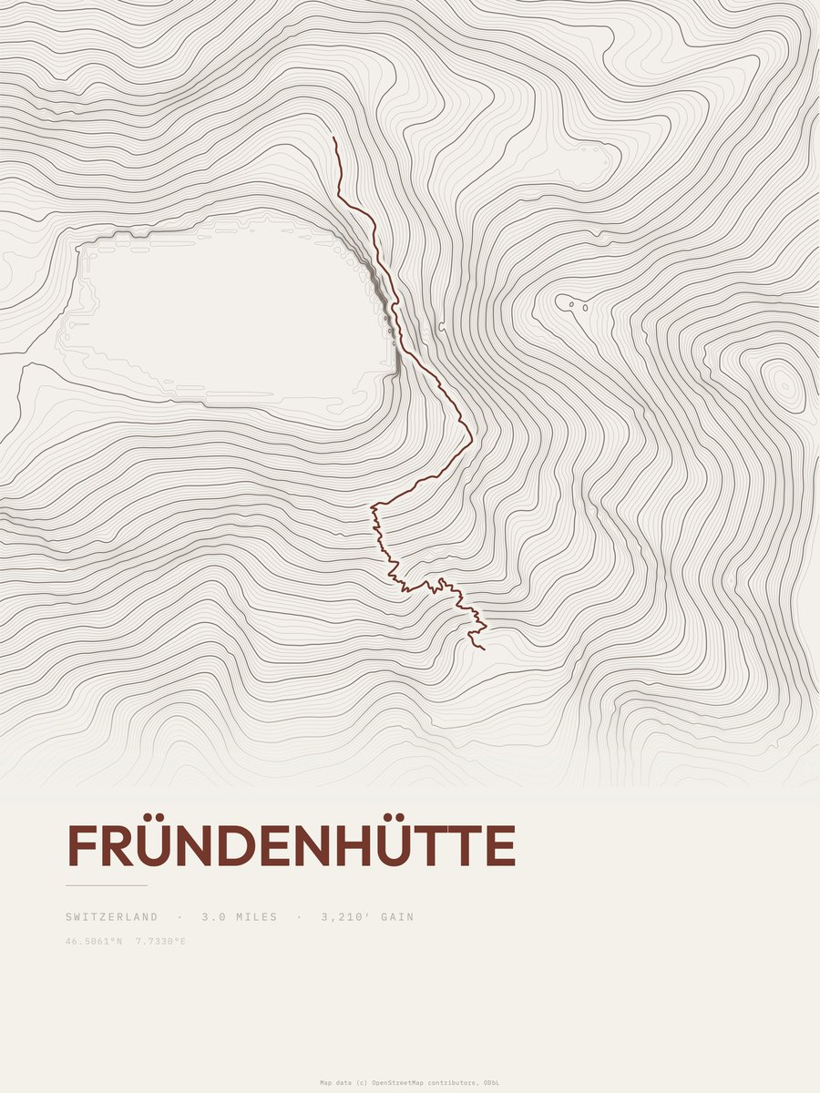 Fründenhütte topographic trail print