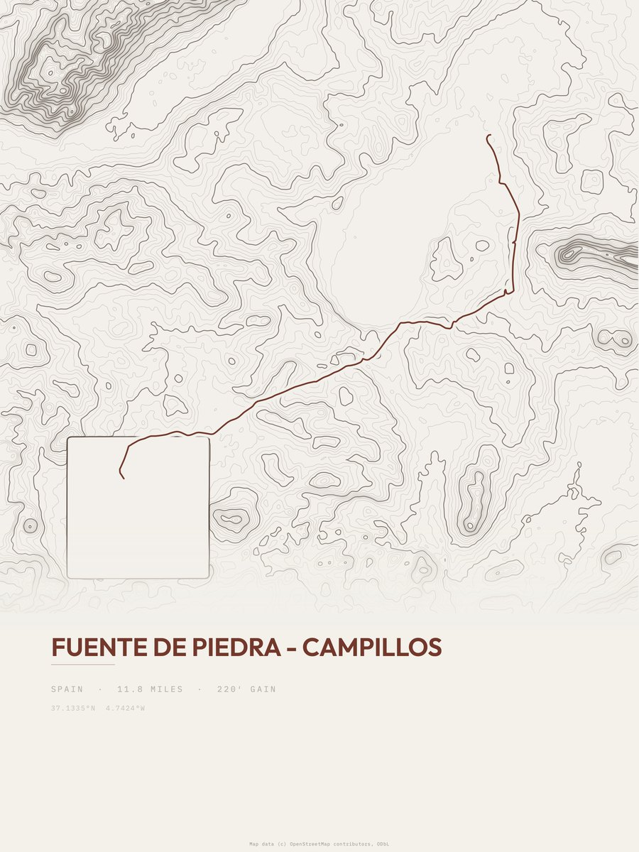 Fuente de Piedra - Campillos topographic trail print