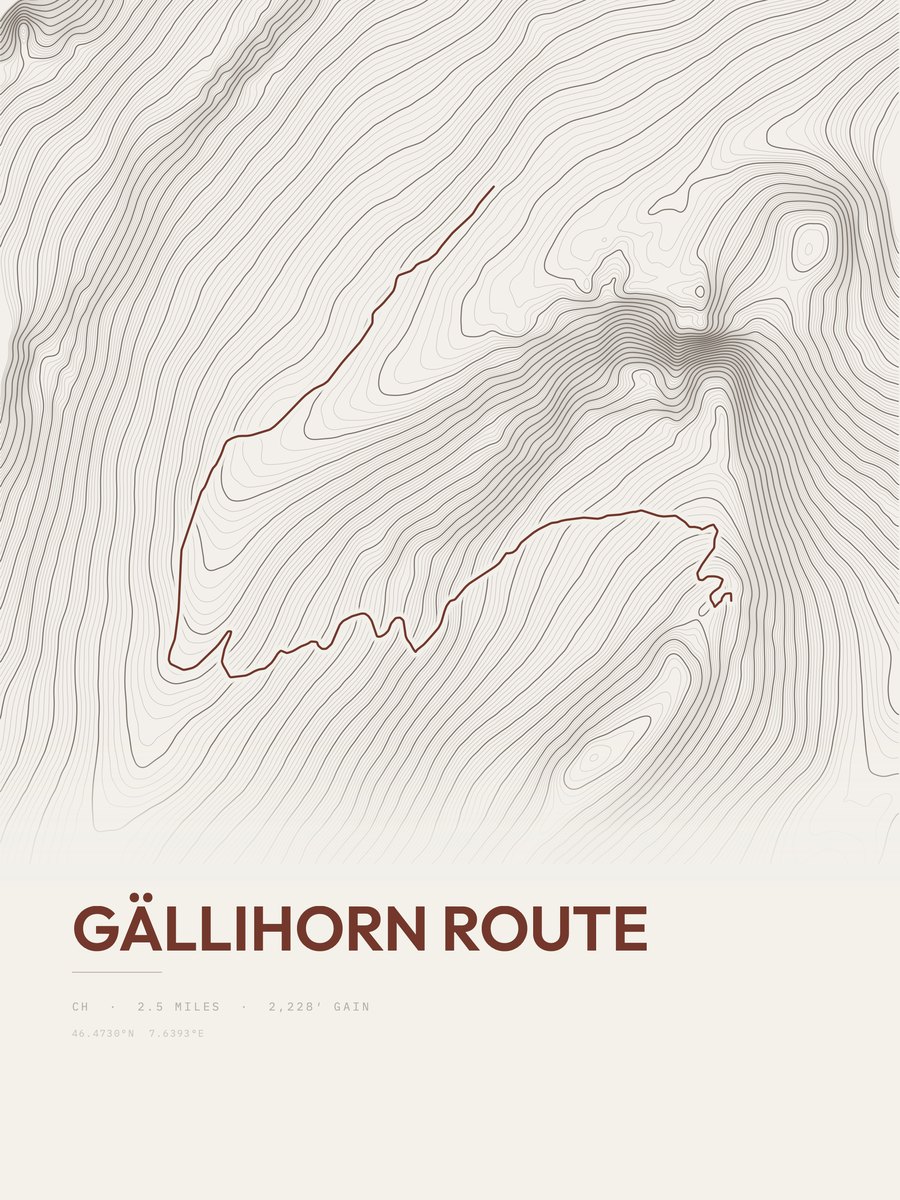 Gällihorn Route topographic trail print