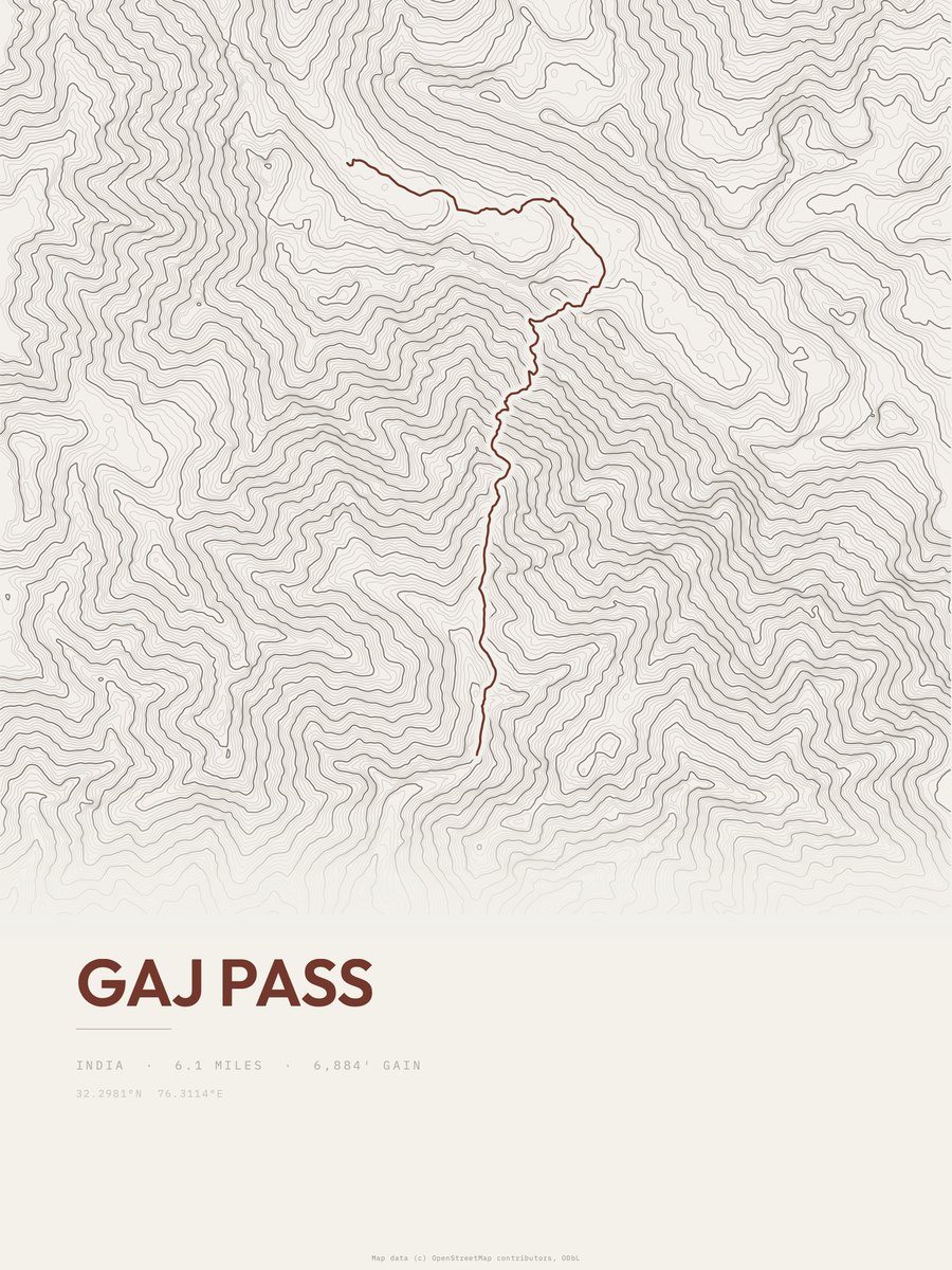 Gaj Pass topographic trail print