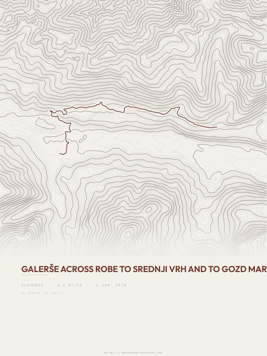 Galerše to Gozd Martuljek topographic trail print